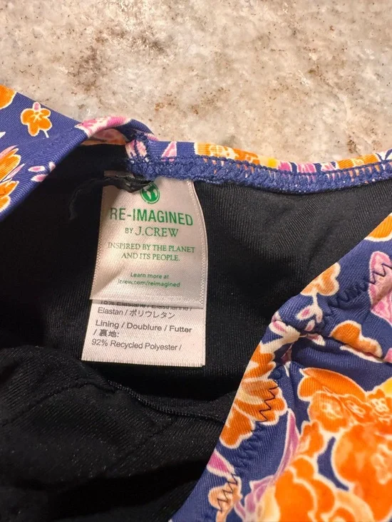 J. Crew One-Shoulder Floral Swimsuit in Navy with Orange and Pink Flowers - Picture 5 of 6